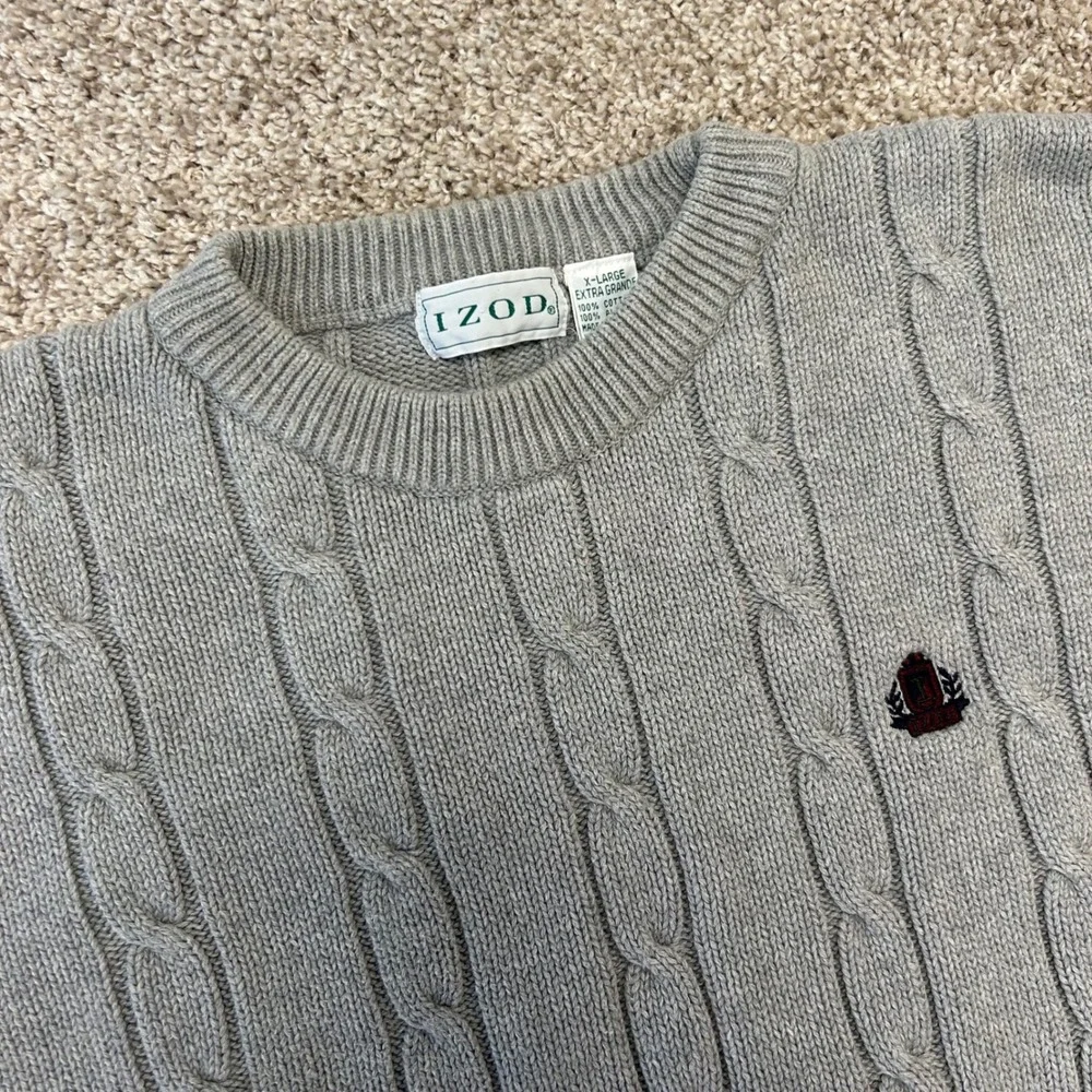 Vintage Izod Cable Knit Crewneck Sweater Men‎ Size XL Gray Cotton Preppy
